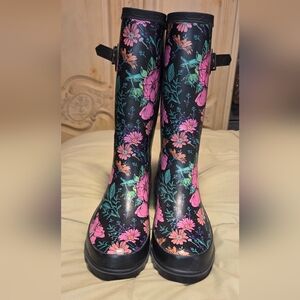 Blue Mountain Floral Rain Boots Women Size 6 Waterproof Garden Boots
